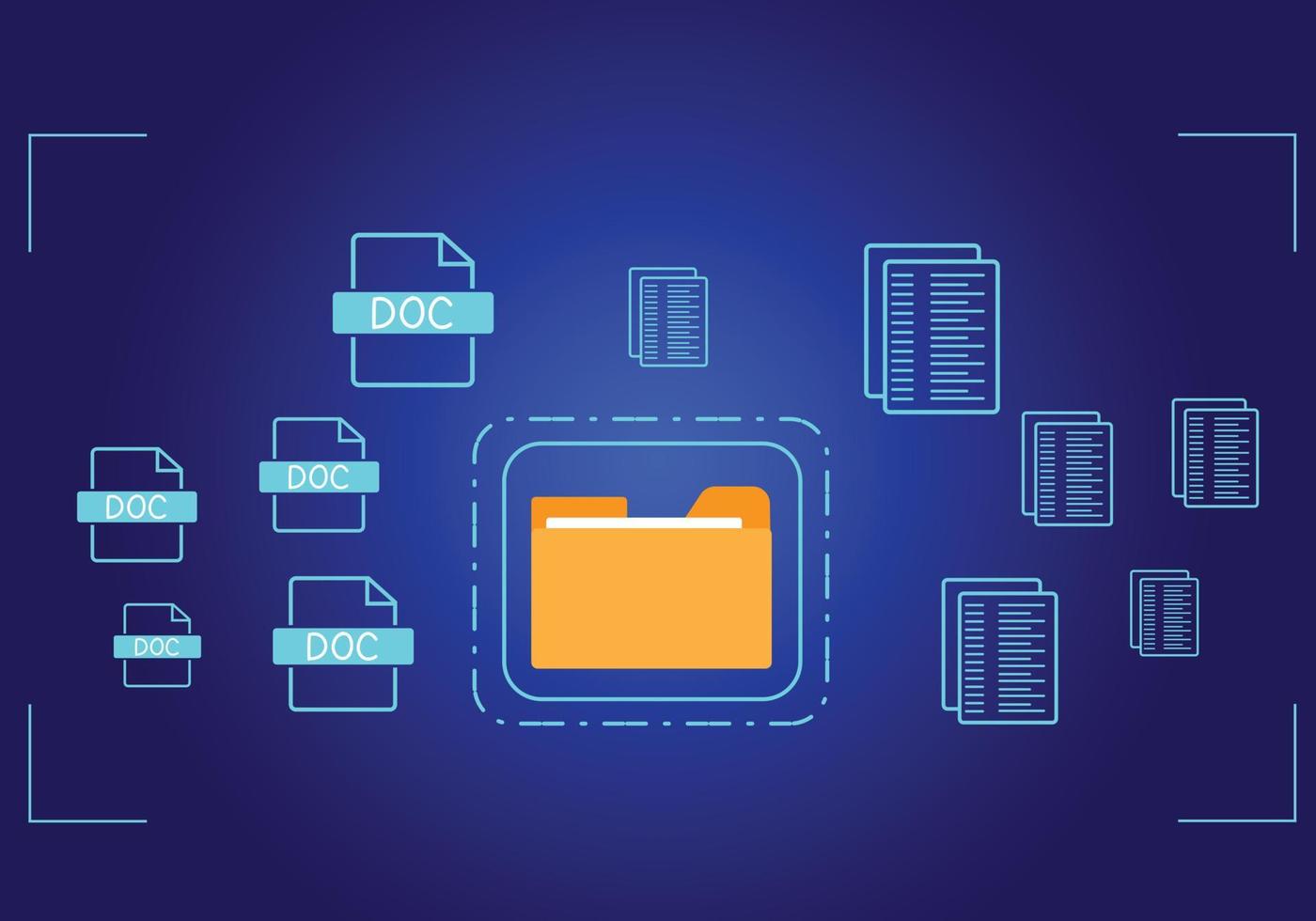 Ondular Paja fax concepto de sistema de gestión de documentos, software de iconos de carpetas  y documentos, búsqueda y