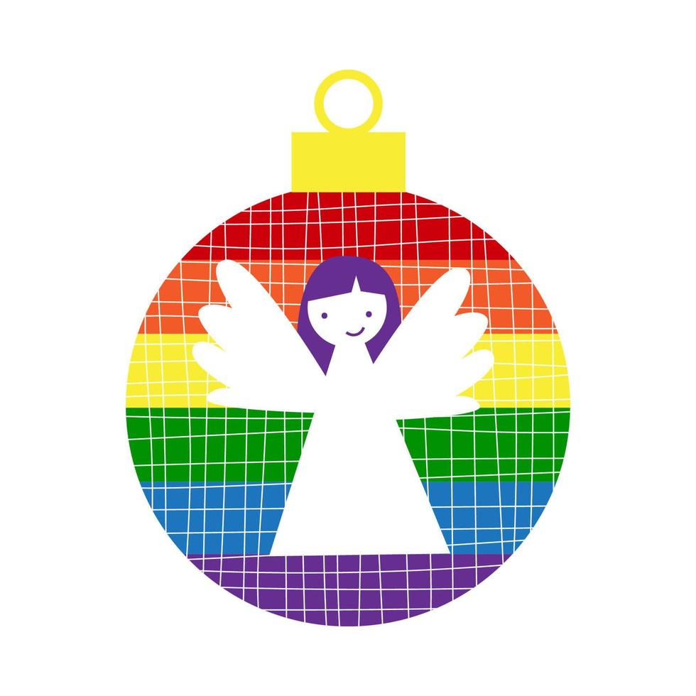 arco iris lgbt decoración de bolas de navidad con ángel vector