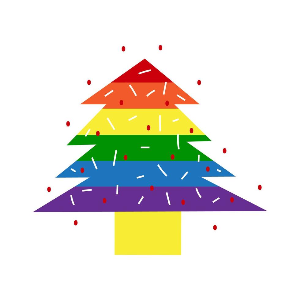 LGBT Christmas tree with rainbow and gay symbols vector flat illustration set. Merry homosexual Xmas and Happy New Year concept. Elements for pride cards, posters, patterns, gifts.