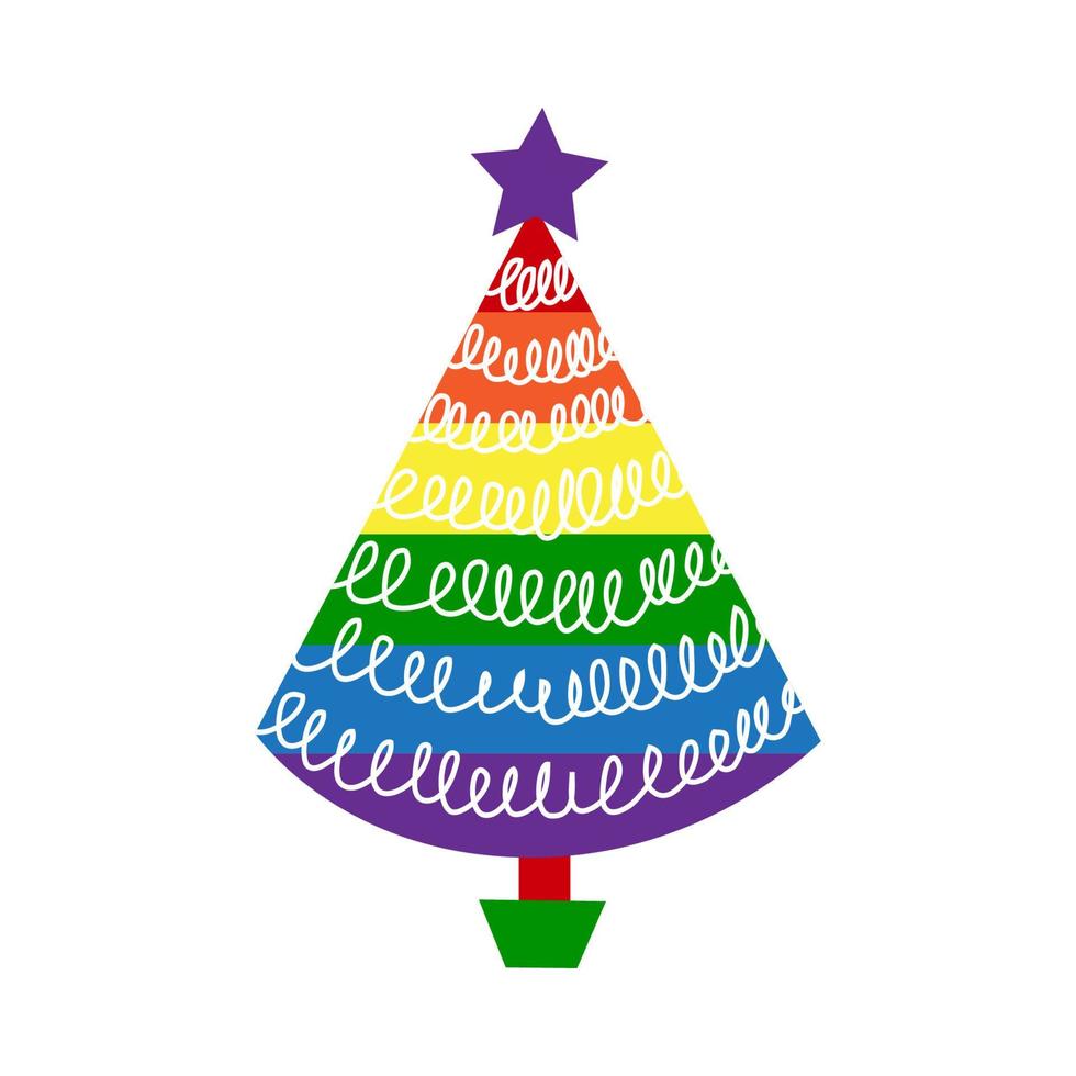 LGBT Christmas tree with rainbow and gay symbols vector flat illustration set. Merry homosexual Xmas and Happy New Year concept. Elements for pride cards, posters, patterns, gifts.