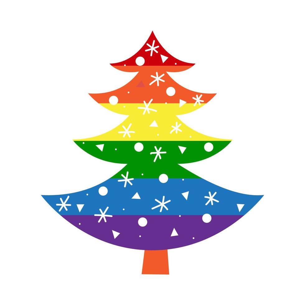 LGBT Christmas tree with rainbow and gay symbols vector flat illustration set. Merry homosexual Xmas and Happy New Year concept. Elements for pride cards, posters, patterns, gifts.