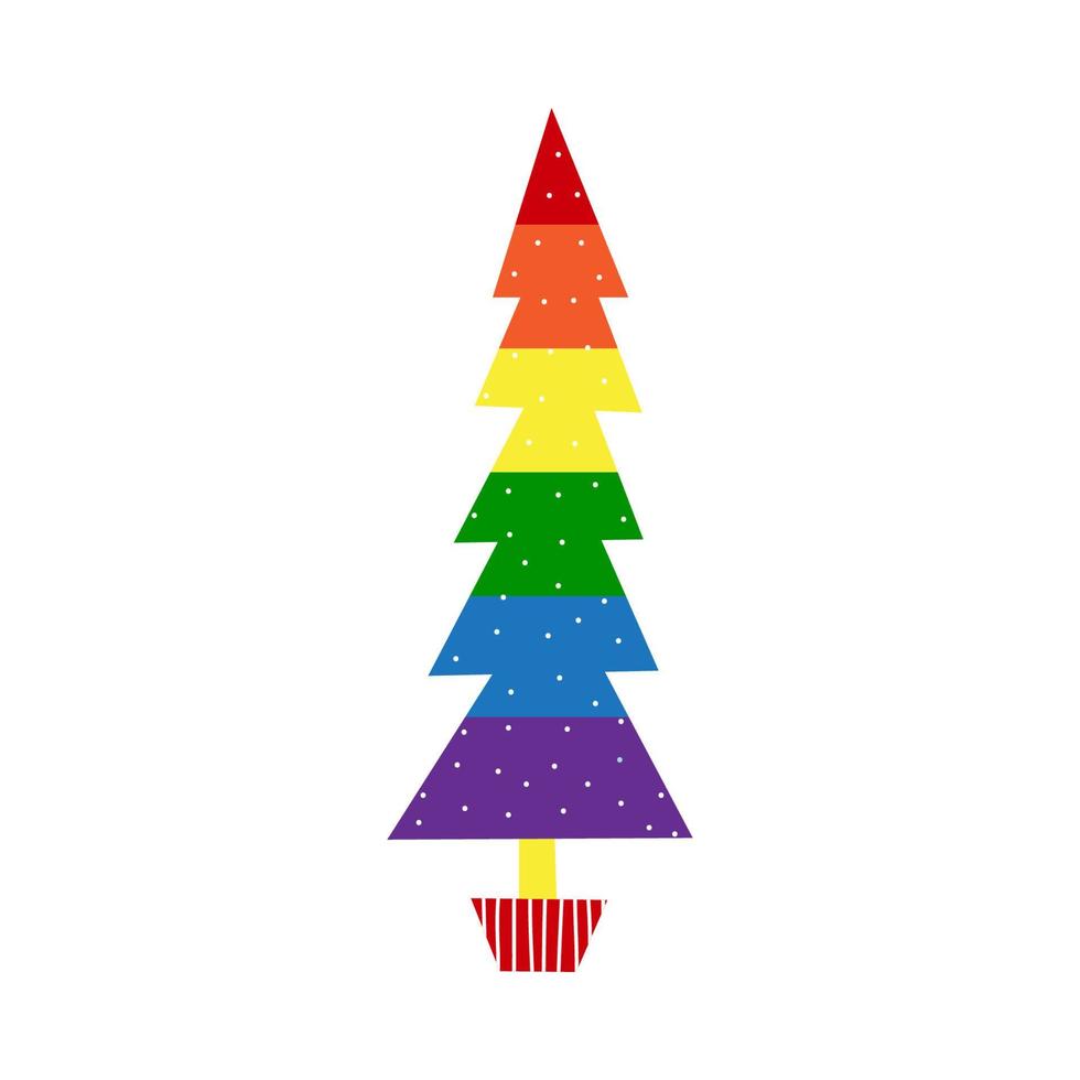 LGBT Christmas tree with rainbow and gay symbols vector flat illustration set. Merry homosexual Xmas and Happy New Year concept. Elements for pride cards, posters, patterns, gifts.