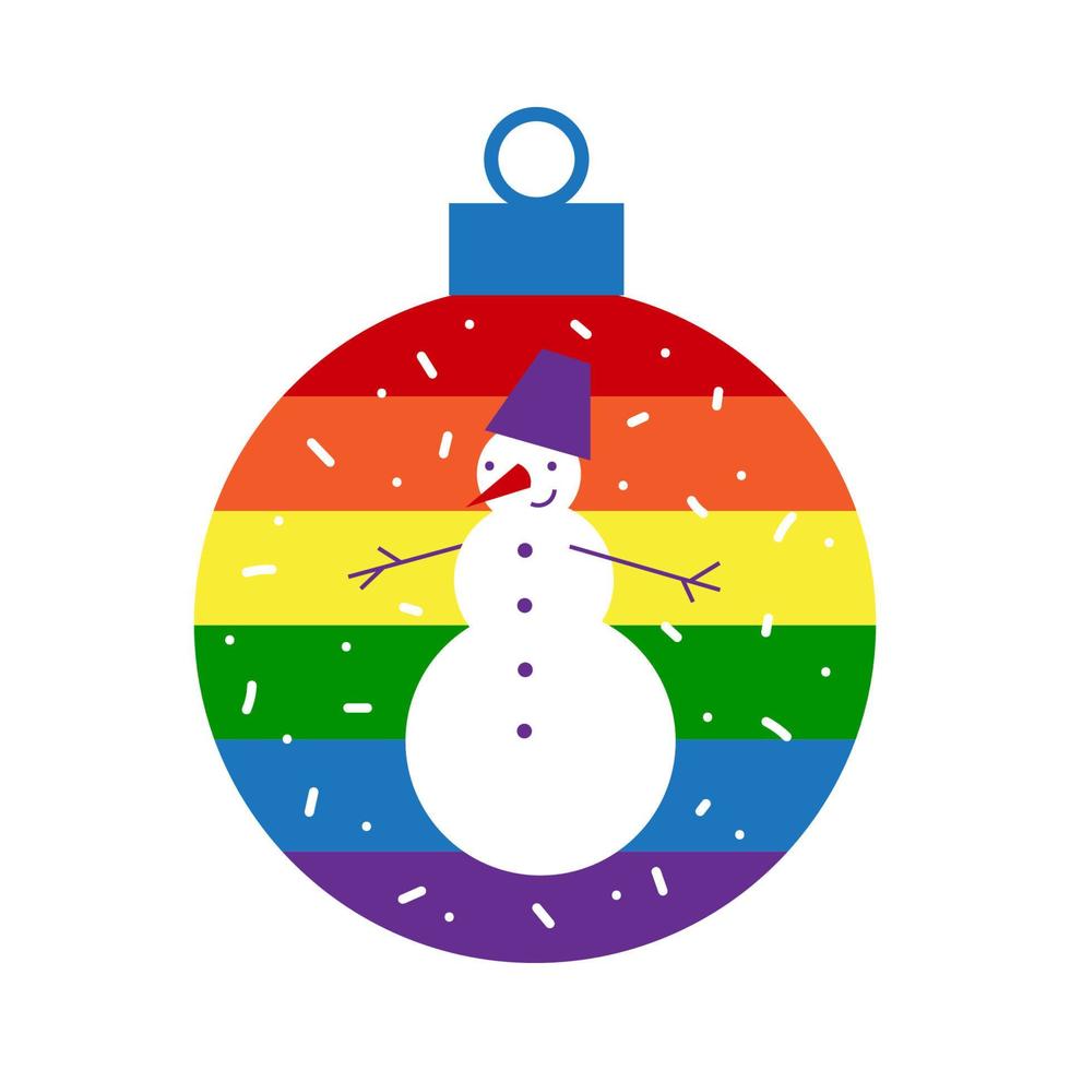 arco iris lgbt bola de navidad decoración con muñeco de nieve vector