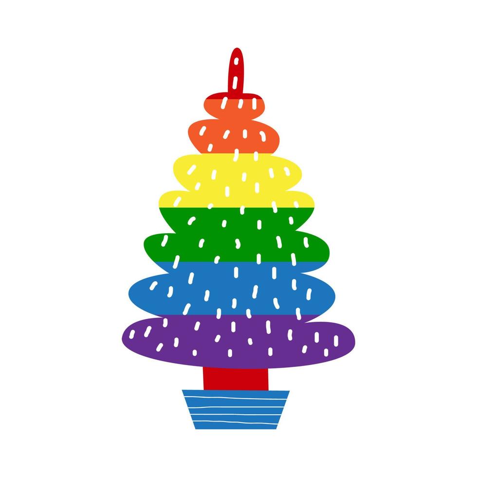 árbol de navidad lgbt con arco iris y símbolos gay vector conjunto de ilustración plana. feliz navidad homosexual y feliz concepto de año nuevo. elementos para tarjetas de orgullo, carteles, patrones, regalos.