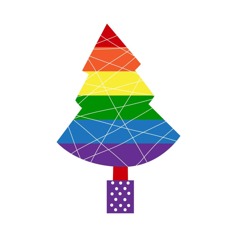árbol de navidad lgbt con arco iris y símbolos gay vector conjunto de ilustración plana. feliz navidad homosexual y feliz concepto de año nuevo. elementos para tarjetas de orgullo, carteles, patrones, regalos.