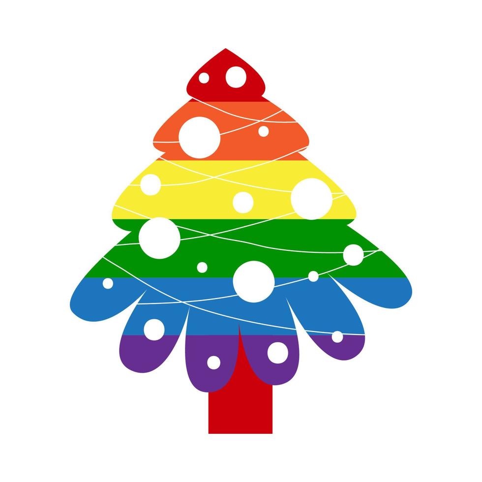 LGBT Christmas tree with rainbow and gay symbols vector flat illustration set. Merry homosexual Xmas and Happy New Year concept. Elements for pride cards, posters, patterns, gifts.