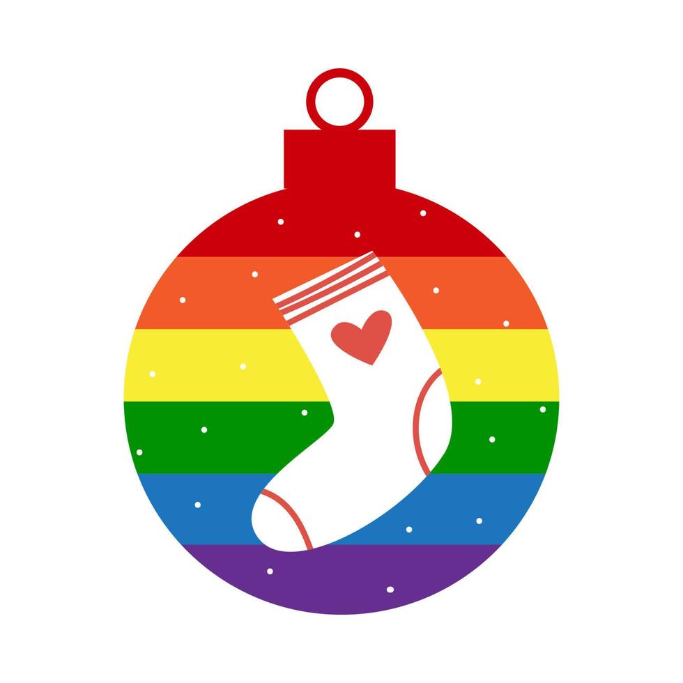 Rainbow LGBT christmas ball decoration with stocking vector