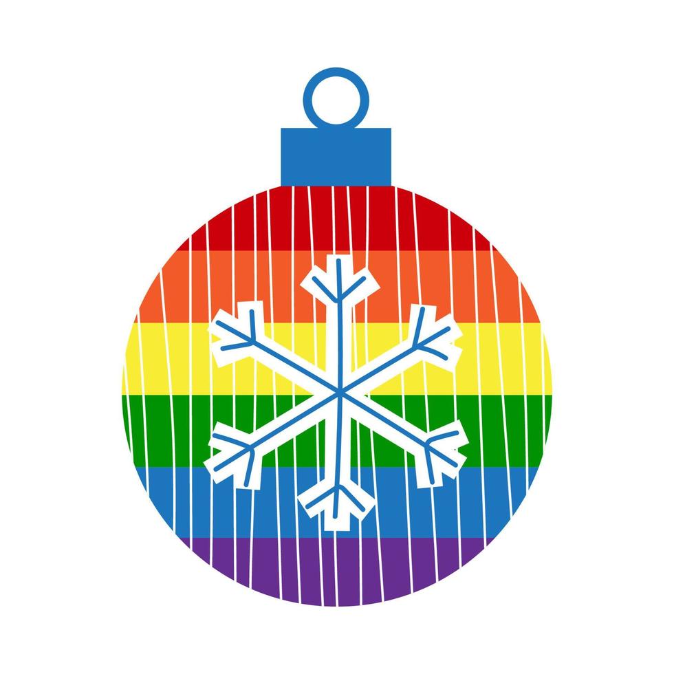 decoración de bola de navidad arco iris lgbt con copo de nieve vector