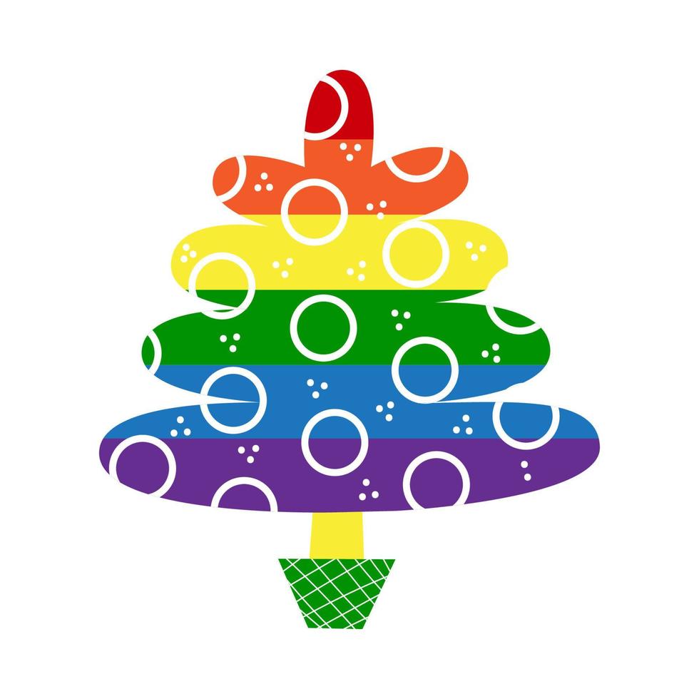 LGBT Christmas tree with rainbow and gay symbols vector flat illustration set. Merry homosexual Xmas and Happy New Year concept. Elements for pride cards, posters, patterns, gifts.