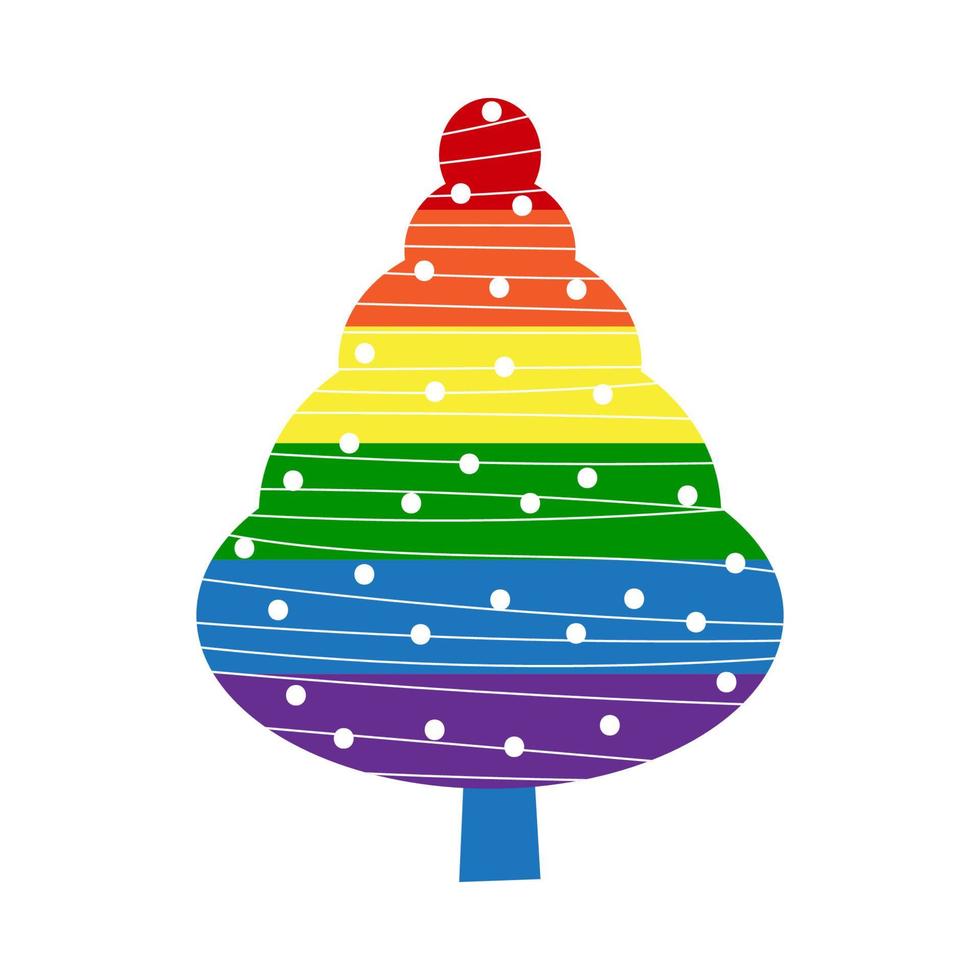 árbol de navidad lgbt con arco iris y símbolos gay vector conjunto de ilustración plana. feliz navidad homosexual y feliz concepto de año nuevo. elementos para tarjetas de orgullo, carteles, patrones, regalos.