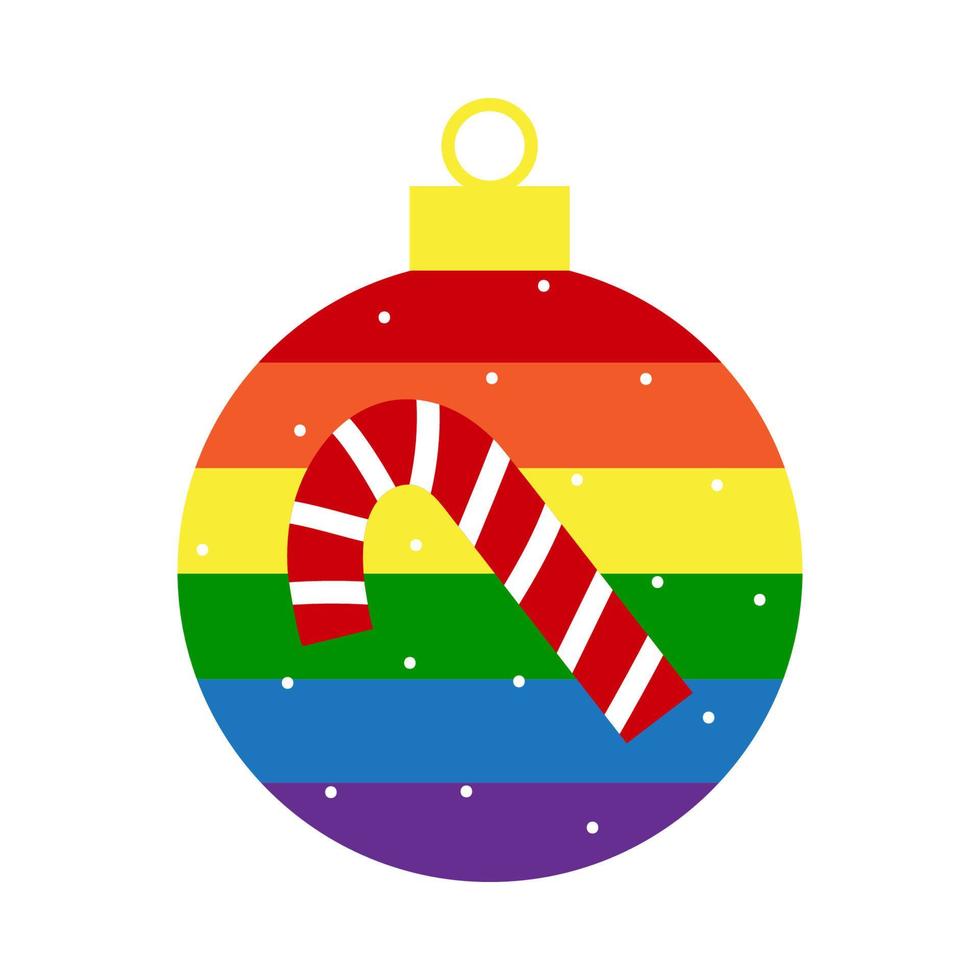 Rainbow LGBT christmas ball decoration with cane vector