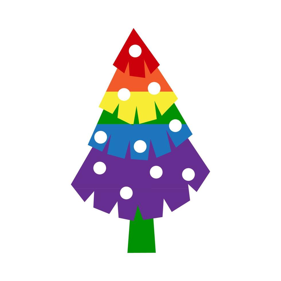 LGBT Christmas tree with rainbow and gay symbols vector flat illustration set. Merry homosexual Xmas and Happy New Year concept. Elements for pride cards, posters, patterns, gifts.
