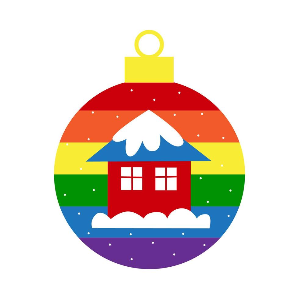 Rainbow LGBT christmas ball decoration with house vector