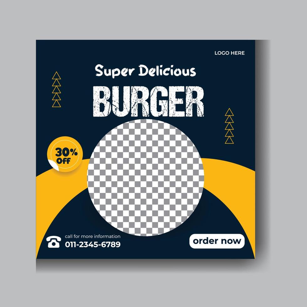 deliciosa publicación de hamburguesas en redes sociales para promoción de alimentos y plantilla de banner web vector