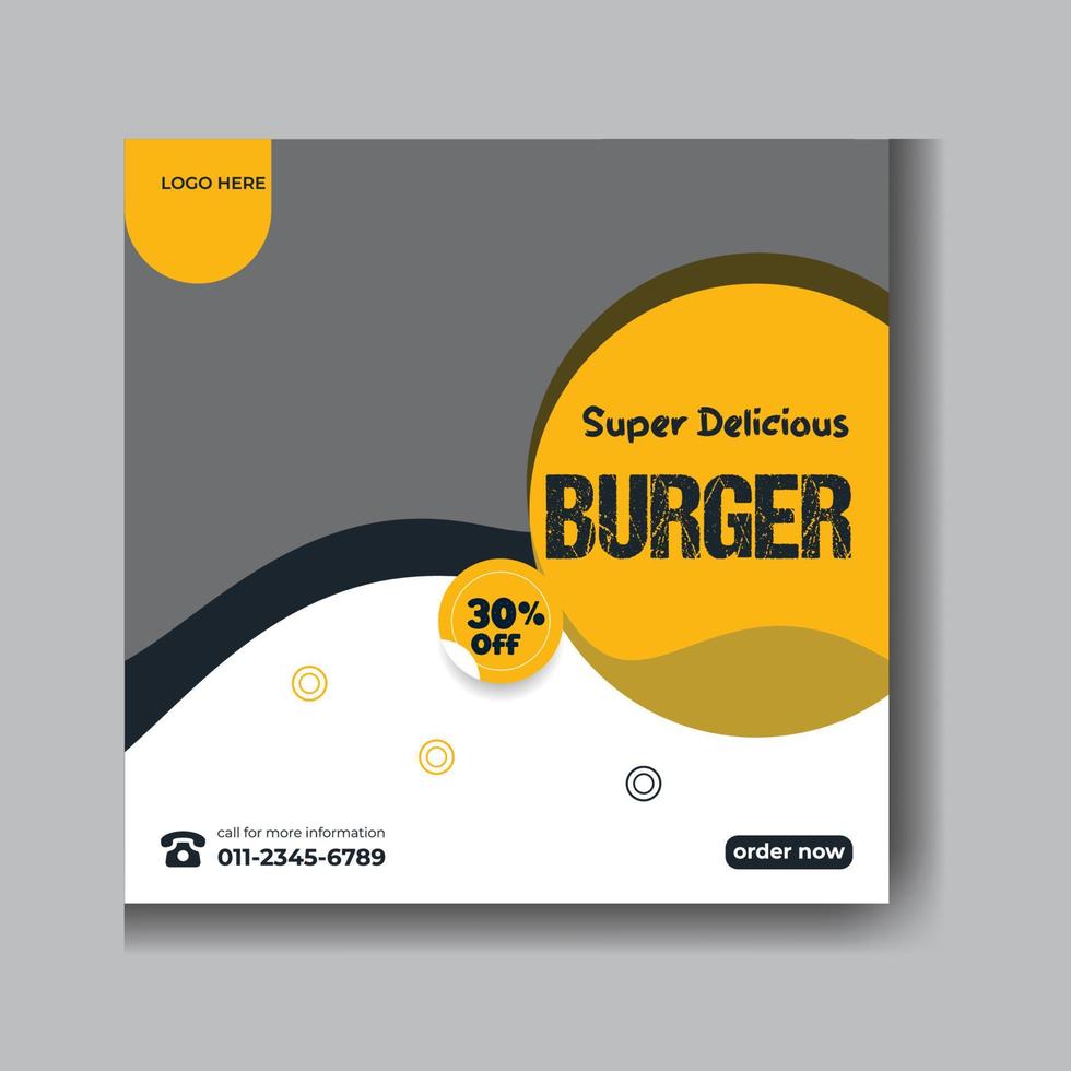 deliciosa publicación de hamburguesas en redes sociales para promoción de alimentos y plantilla de banner web vector