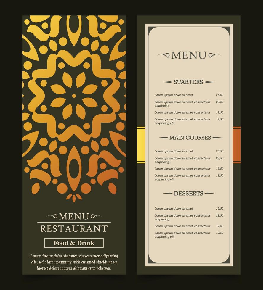 restaurant menu cover with mandala vector