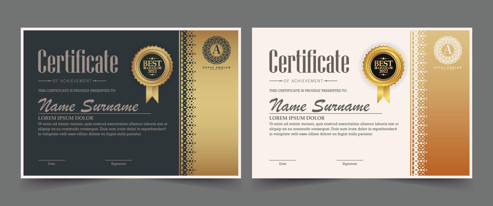 Achievement certificate best award diploma set vector