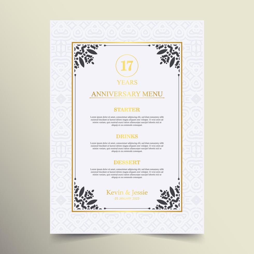 17th anniversary menu design template vector