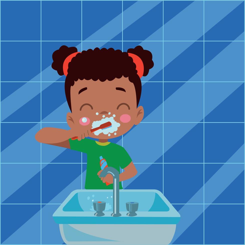 kid  brushing teeth vector illustration