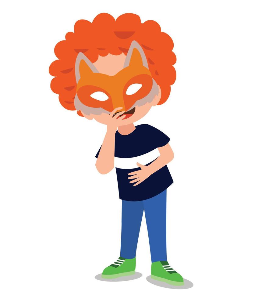 cute boy in fox mask vector