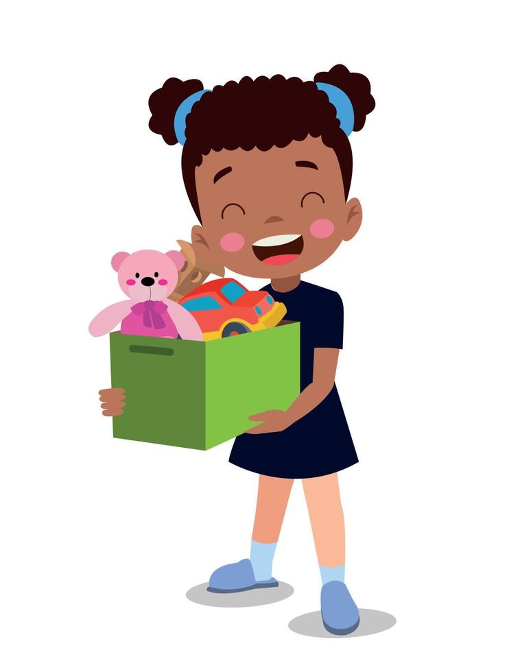cute boy picking up his toys in the toy box vector