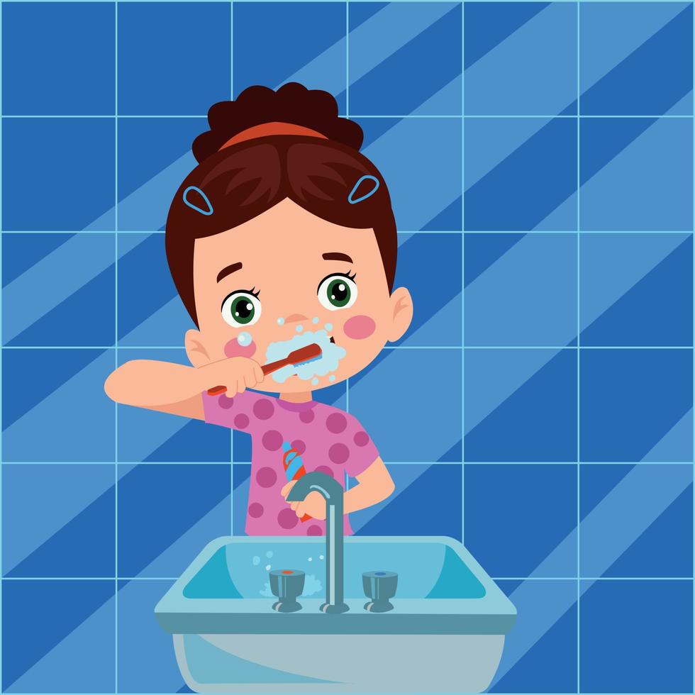 kid  brushing teeth vector illustration