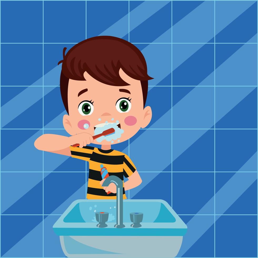 kid  brushing teeth vector illustration