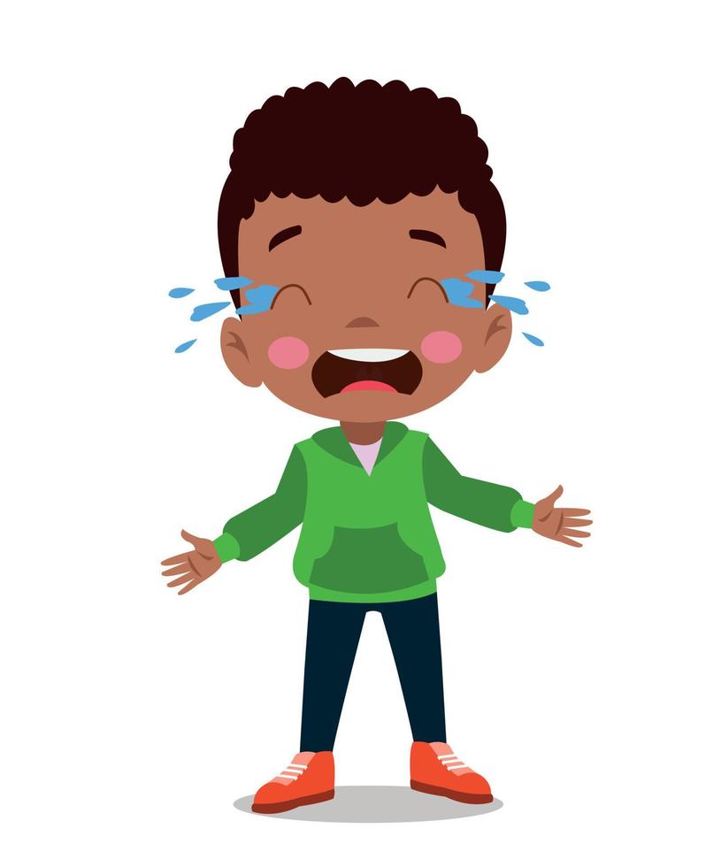 ilustración vectorial de un niño pequeño con una expresión facial sonriente llorando feliz vector