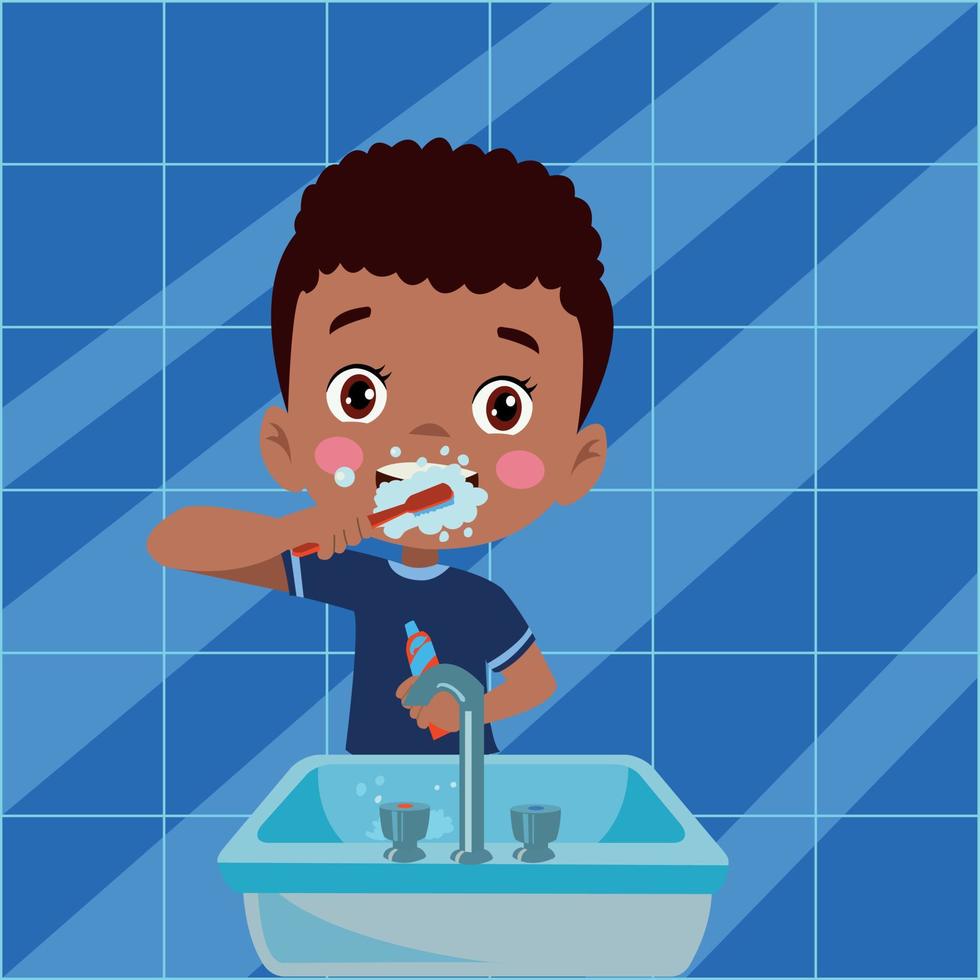 kid  brushing teeth vector illustration