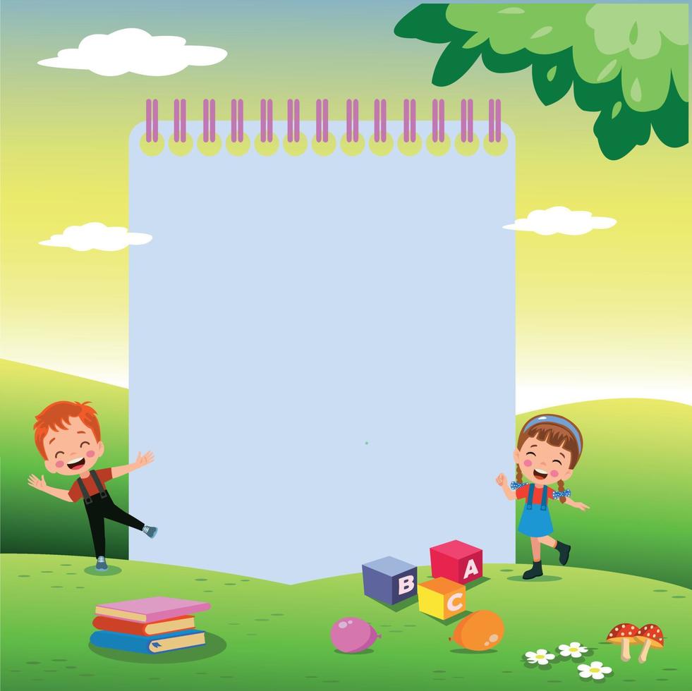 nature outdoor with cute kids books and letter cubes vector