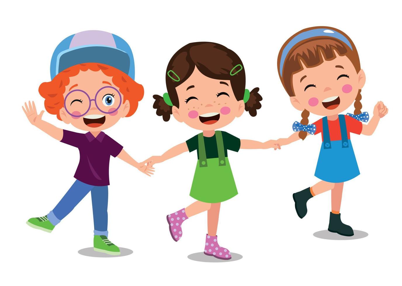 grupo de niños felices tomados de la mano. concepto de amistad vector