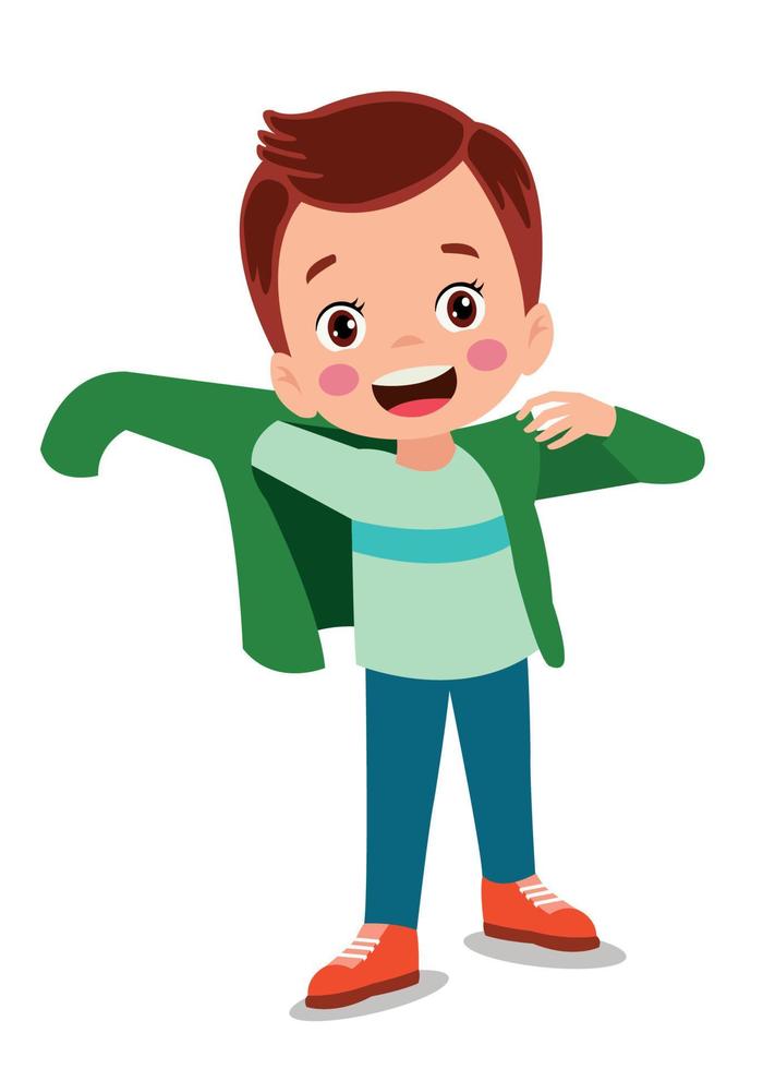 Cute little boy wearing clothes get dressed daily routine activity vector