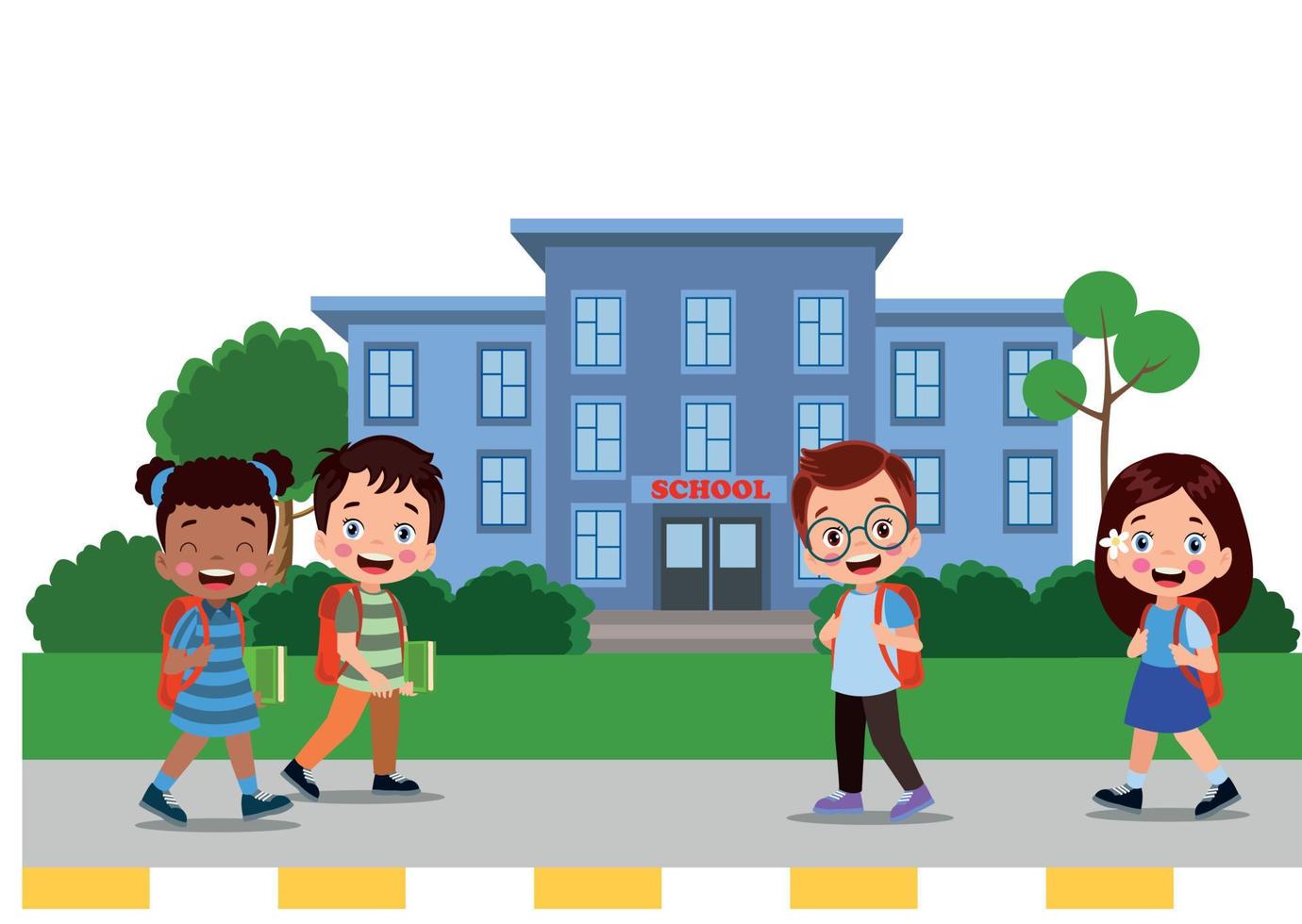 cute students walking to school with their bags vector