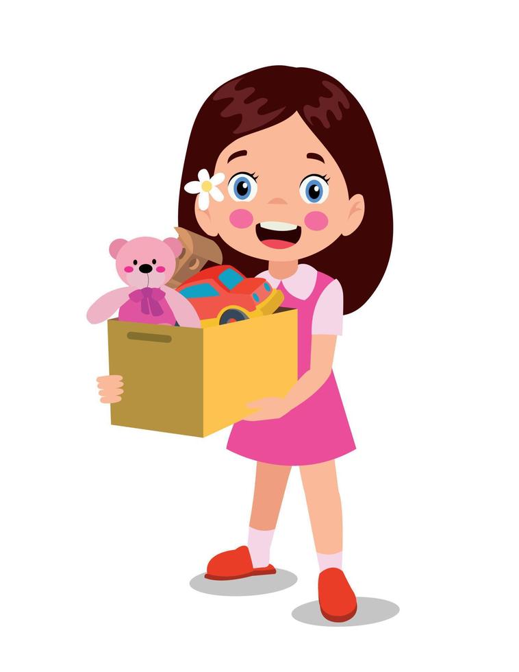 cute boy picking up his toys in the toy box vector