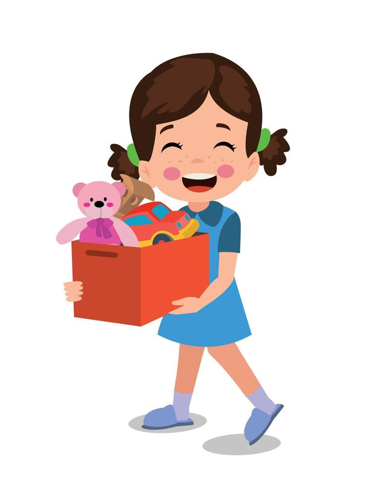 cute boy picking up his toys in the toy box vector