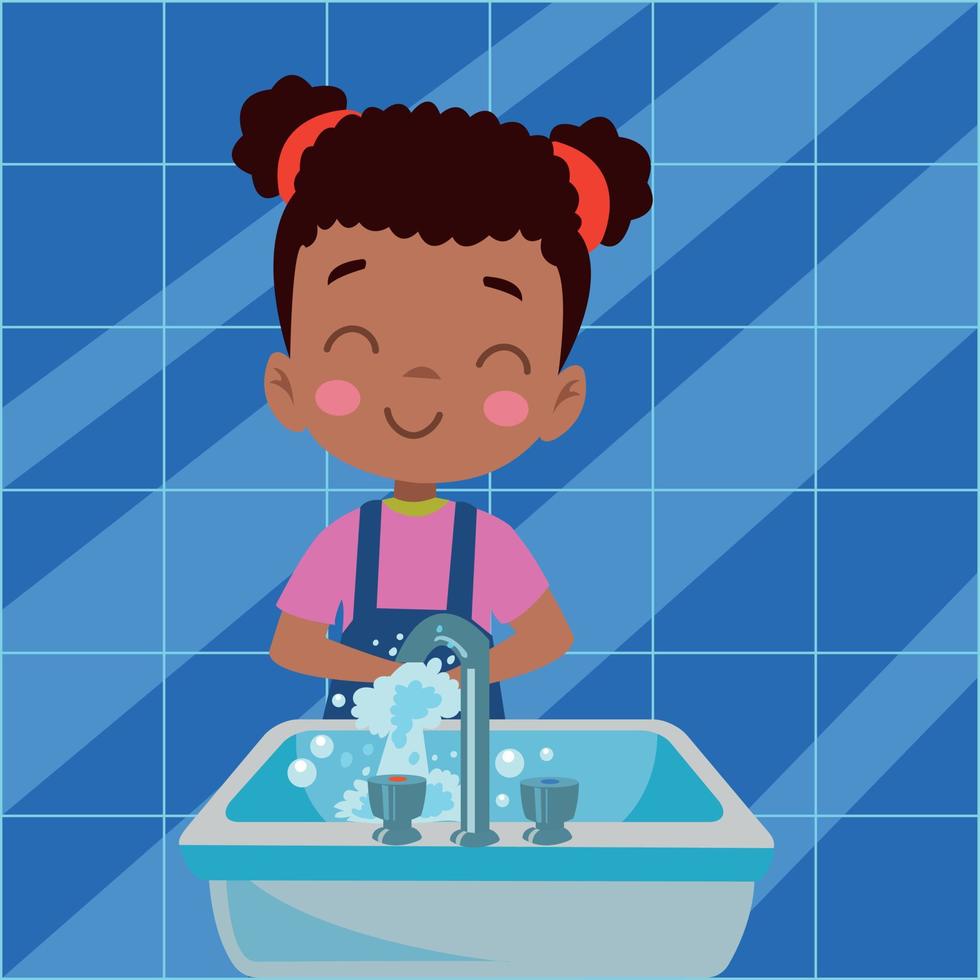 happy cute little kid boy wash hand in sink vector