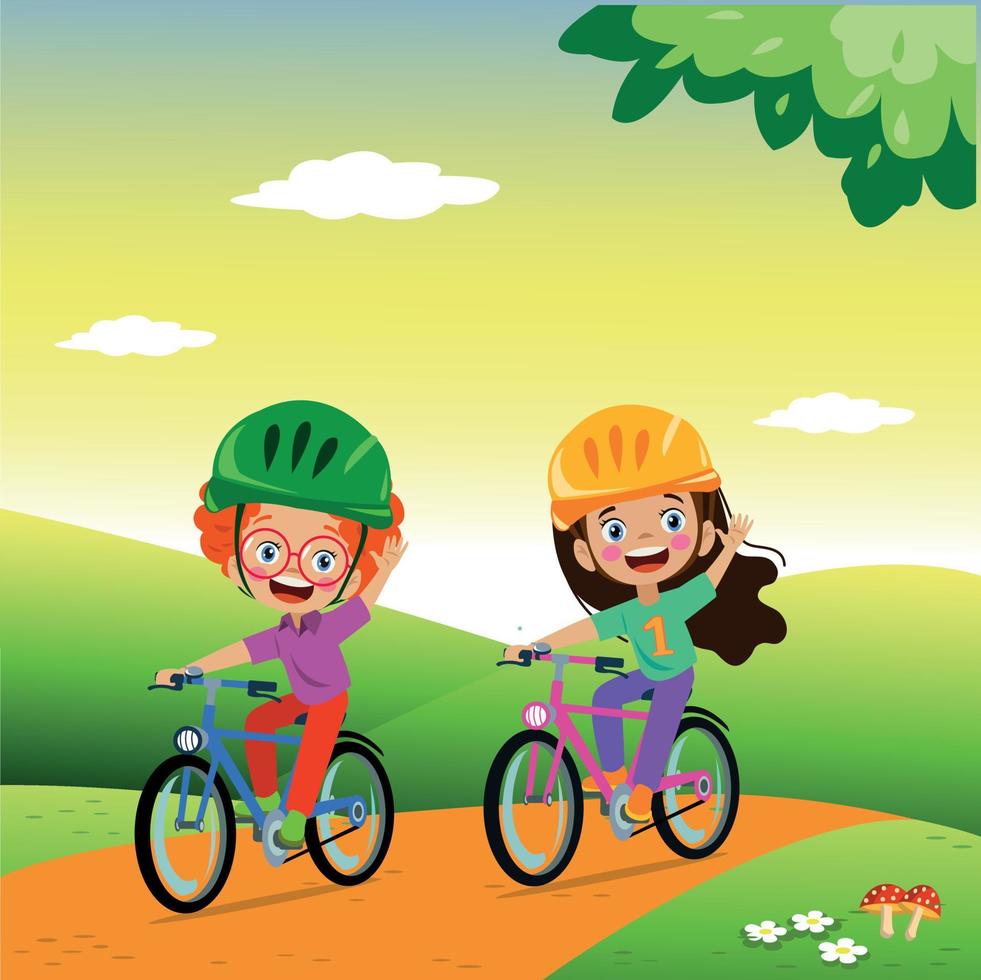 lindo, feliz, niño, equitación, bicicleta vector