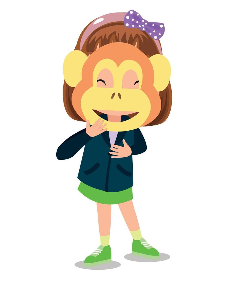cute boy with monkey mask vector