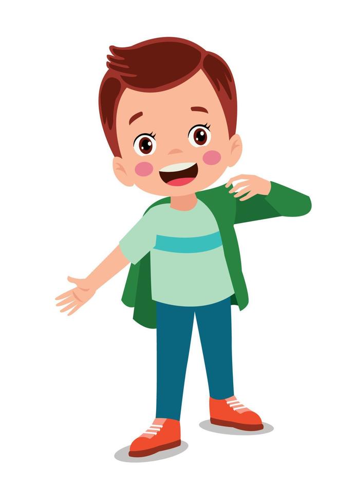 Cute little boy wearing clothes get dressed daily routine activity vector