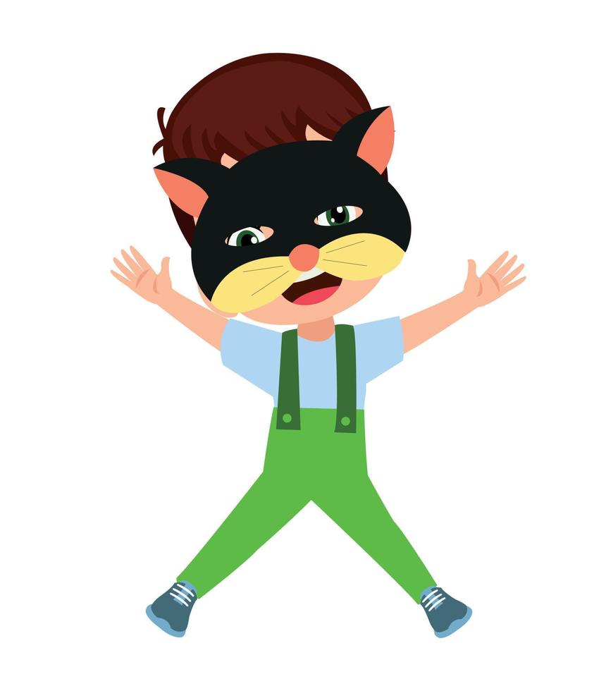 cute boy with cat mask vector