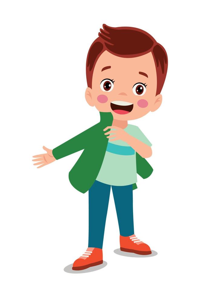 Cute little boy wearing clothes get dressed daily routine activity vector