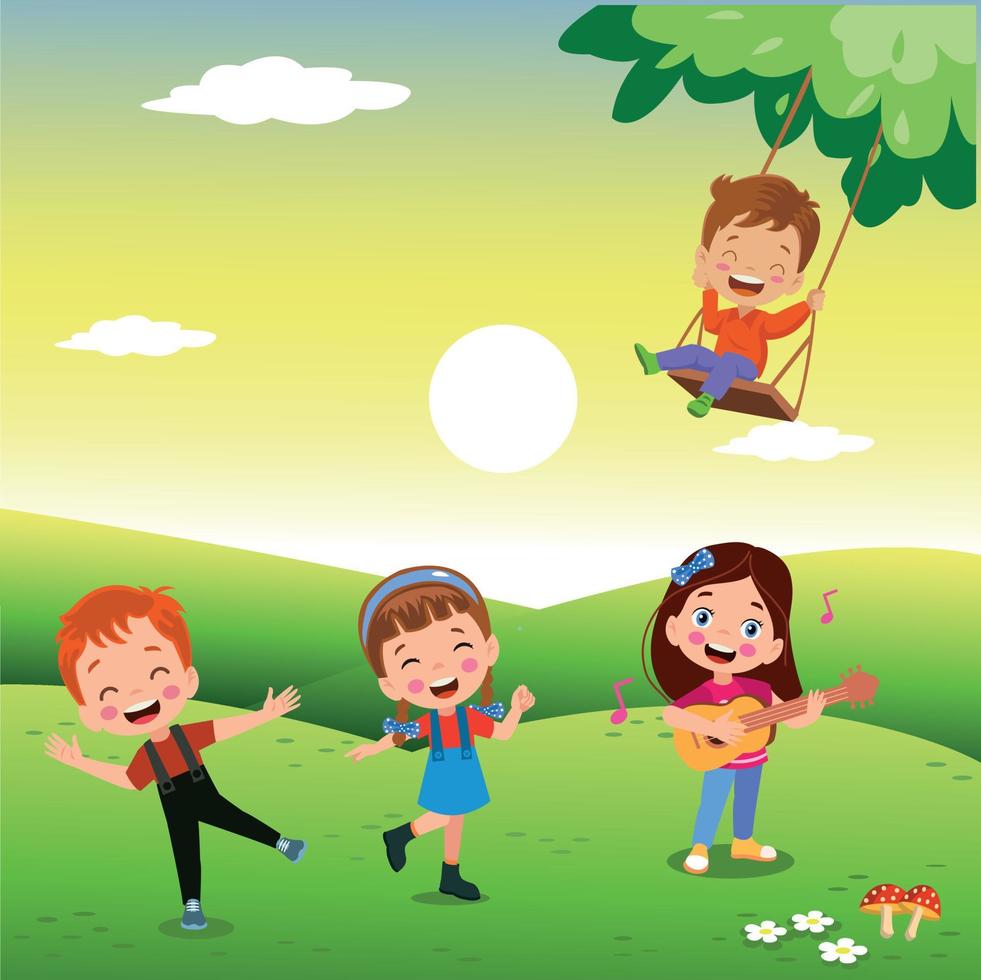 nature outdoor with cute kids books and letter cubes vector