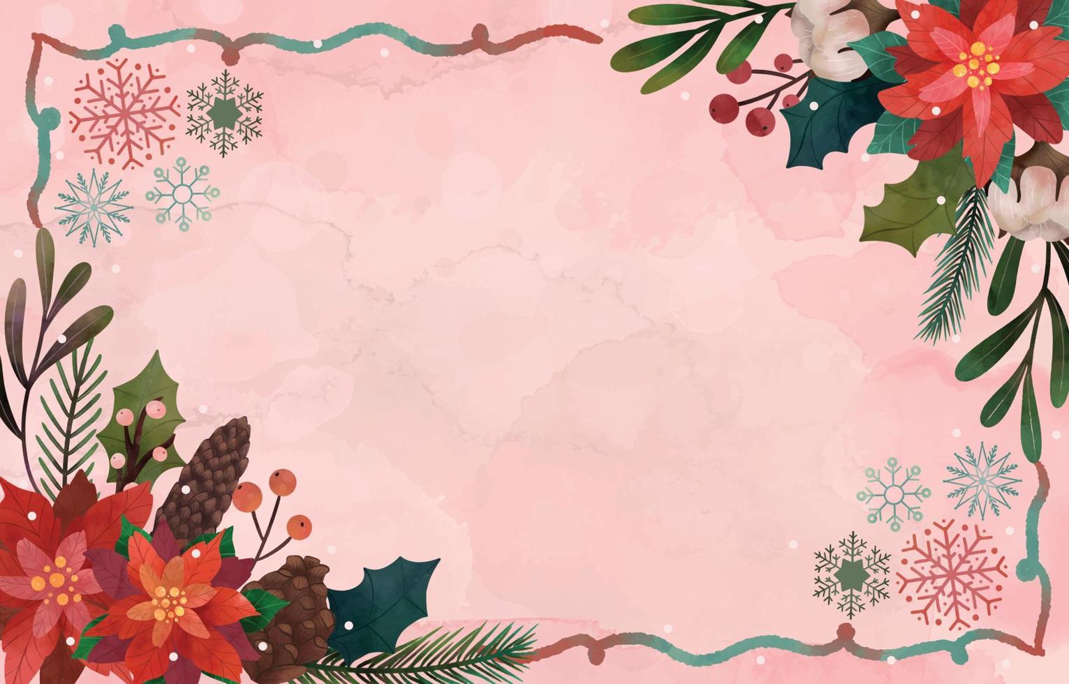 Hand Drawn Poinsettias Background with Leaves vector