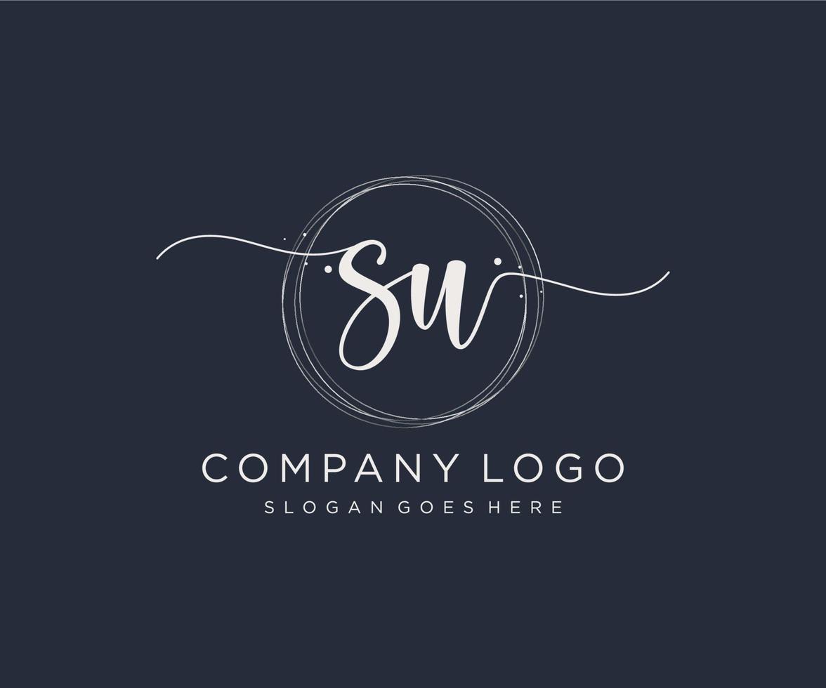 Initial SU feminine logo. Usable for Nature, Salon, Spa, Cosmetic and Beauty Logos. Flat Vector Logo Design Template Element.