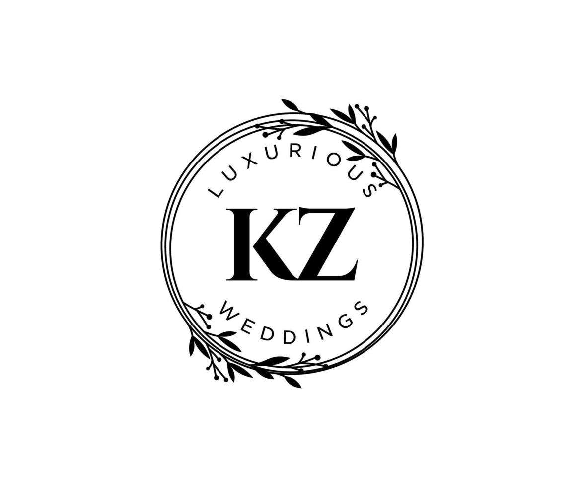 KZ Initials letter Wedding monogram logos template, hand drawn modern minimalistic and floral templates for Invitation cards, Save the Date, elegant identity. vector