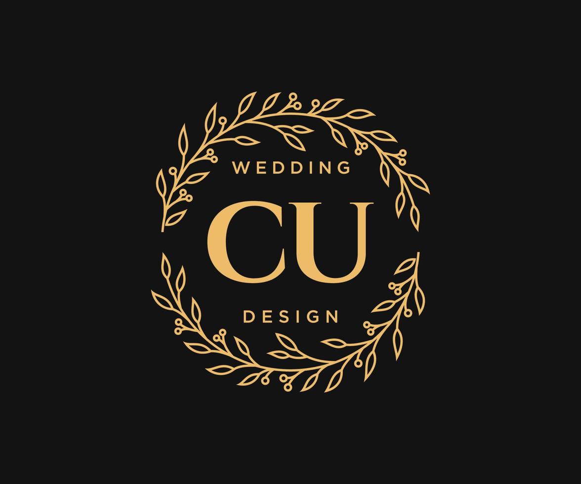 colección de logotipos de monograma de boda con letras iniciales cu, plantillas florales y minimalistas modernas dibujadas a mano para tarjetas de invitación, guardar la fecha, identidad elegante para restaurante, boutique, café en vector