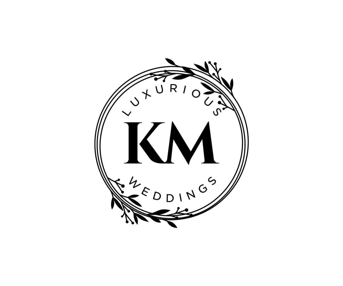 KM Initials letter Wedding monogram logos template, hand drawn modern minimalistic and floral templates for Invitation cards, Save the Date, elegant identity. vector