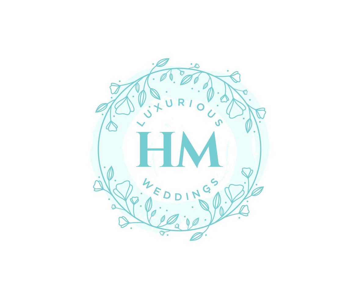 HM Initials letter Wedding monogram logos template, hand drawn modern minimalistic and floral templates for Invitation cards, Save the Date, elegant identity. vector