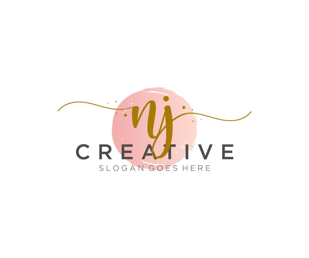 initial NJ Feminine logo beauty monogram and elegant logo design, handwriting logo of initial signature, wedding, fashion, floral and botanical with creative template. vector
