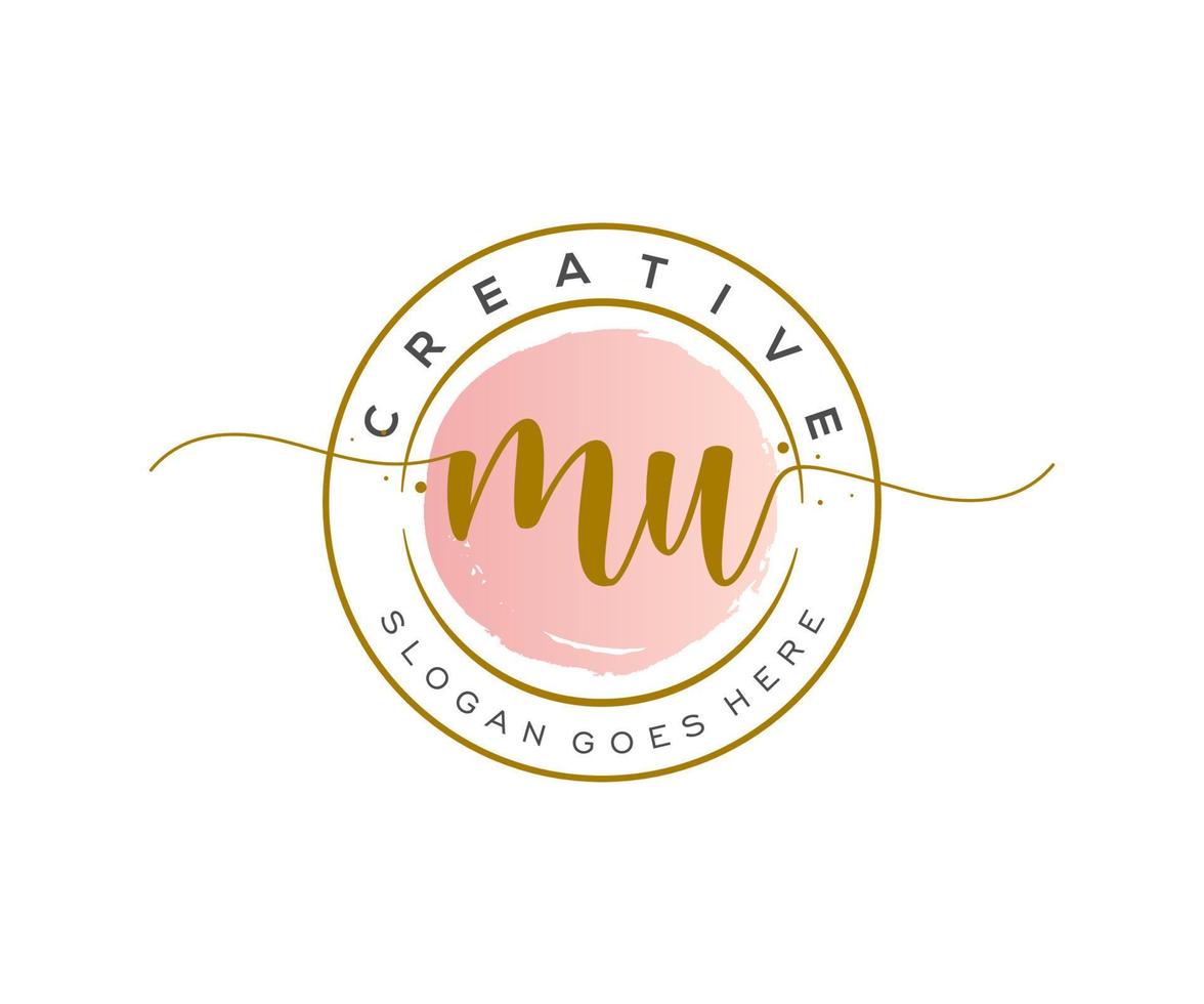 initial MU Feminine logo beauty monogram and elegant logo design, handwriting logo of initial signature, wedding, fashion, floral and botanical with creative template. vector